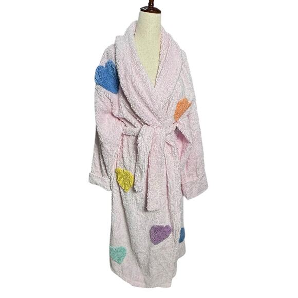Vintage 90s Canyon Group Chenille Heart Robe Pink L RARE Original Thick Long EUC - Picture 3 of 13